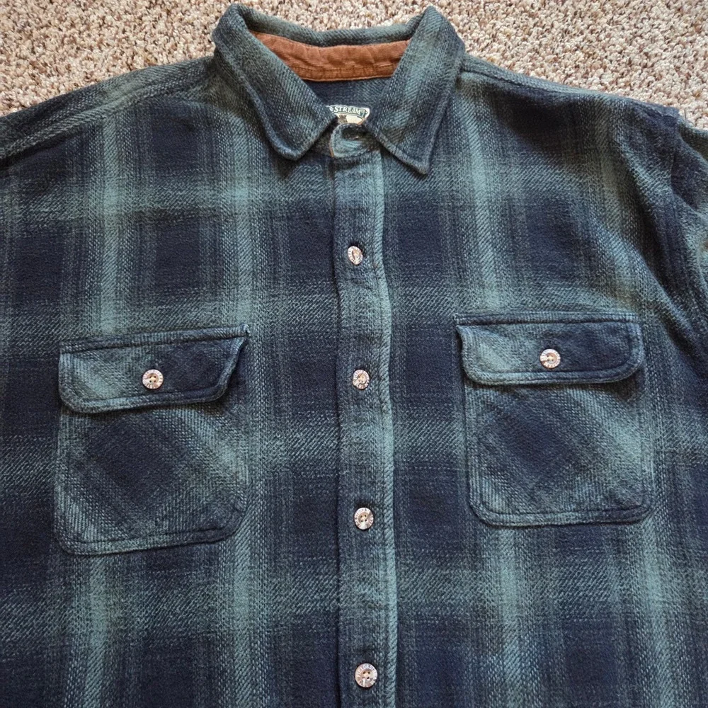 Field & Stream Mens XXLT Tall Flannel Shirt Green Black Plaid Heavy 100% Cotton